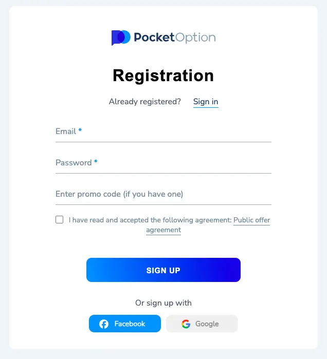 registration portal for Pocket Option