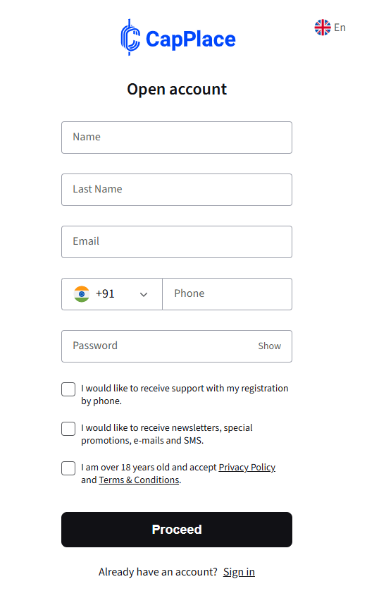 CapPlace Review – Trading Platform, Accounts, Fees & Conditions 4 How to Open an Account on CapPlace