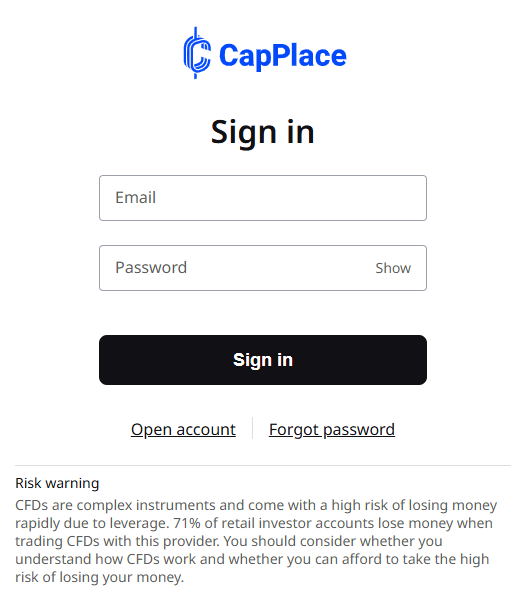 CapPlace Review – Trading Platform, Accounts, Fees & Conditions 5 CapPlace Login Process